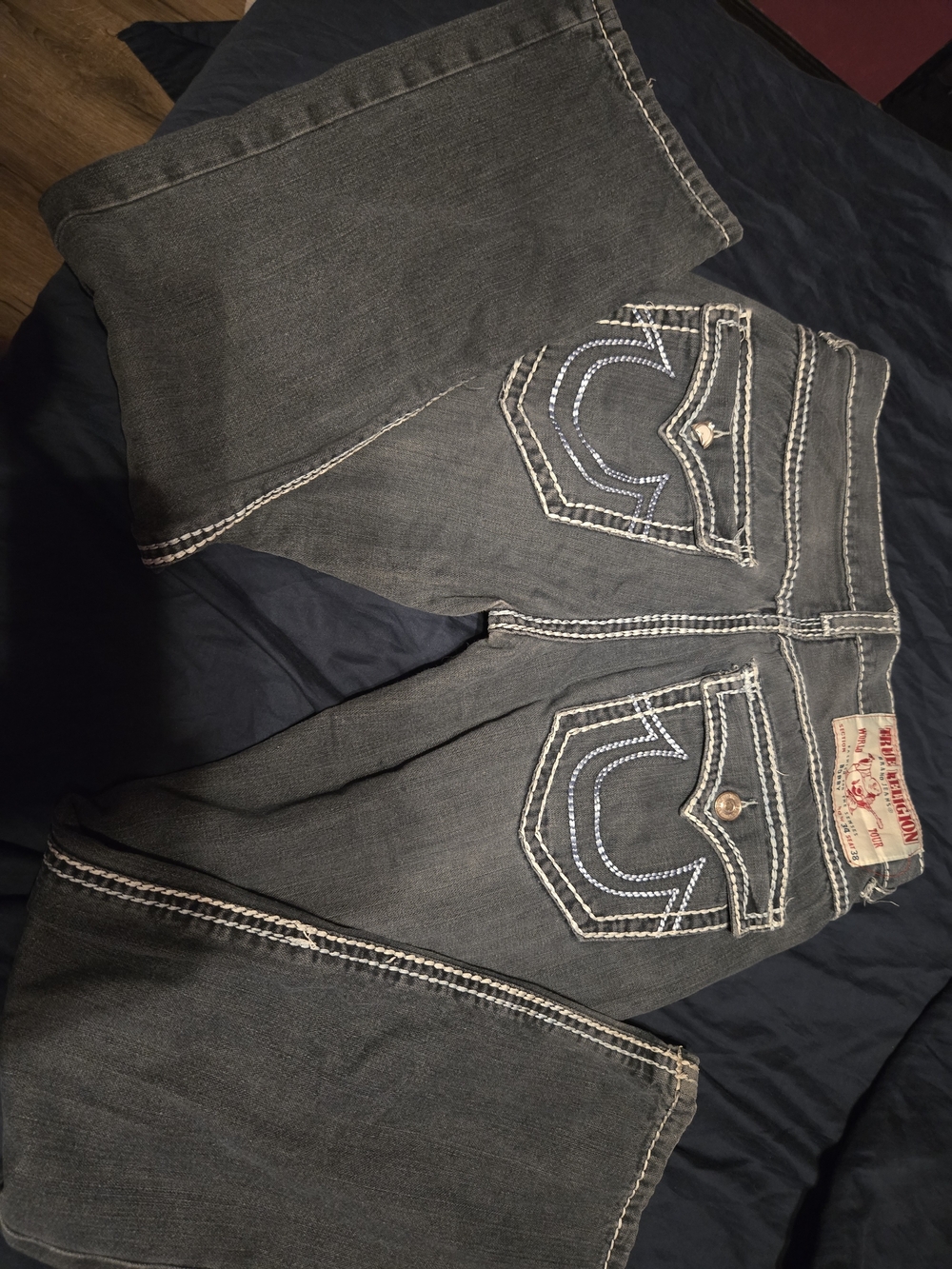 True Religion Mens Bootcut Jeans with Signature Embroidered Pockets